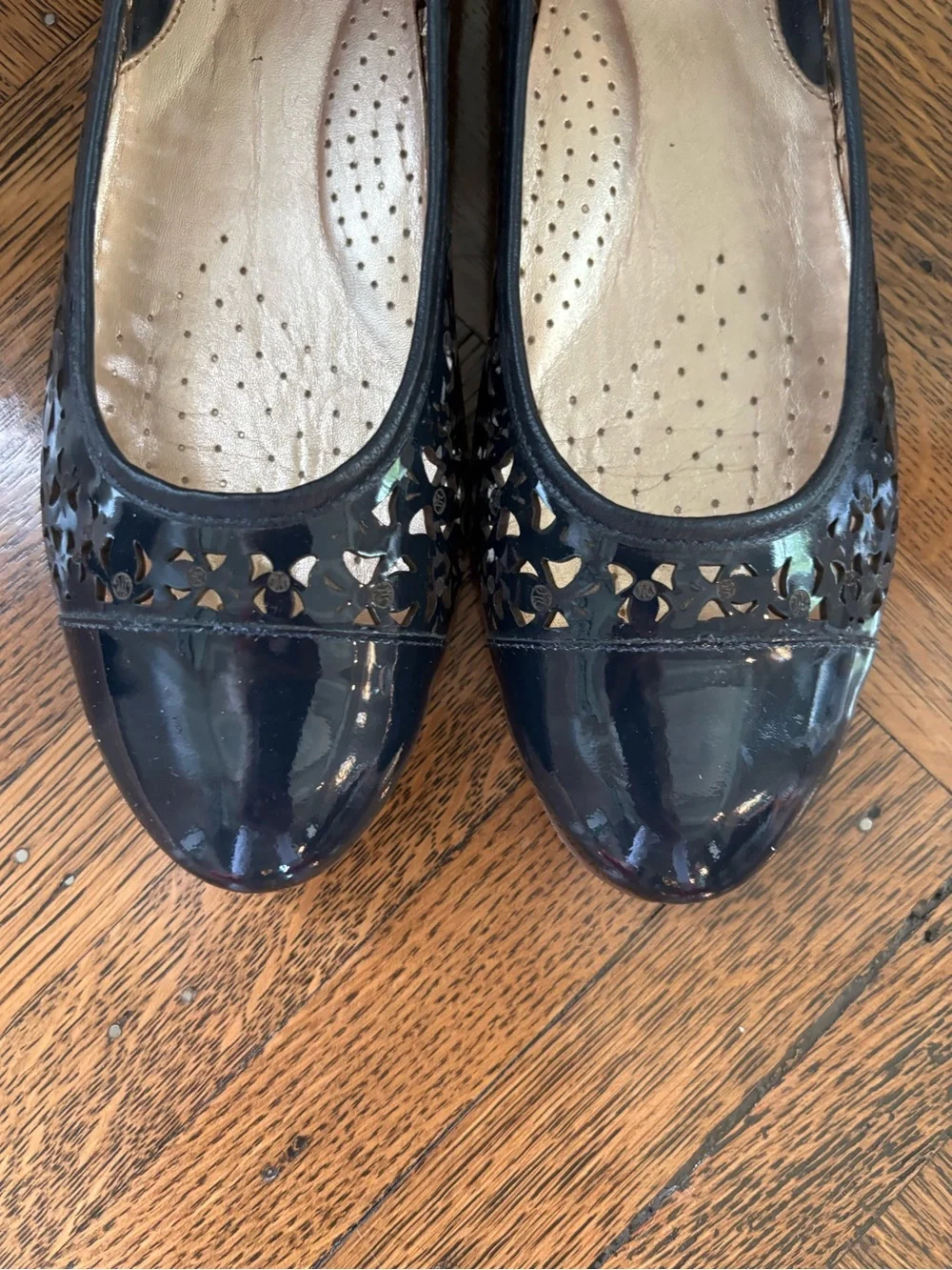 Patent Navy Marc Joseph New York Ballet Flats with Laser-Cut Detail